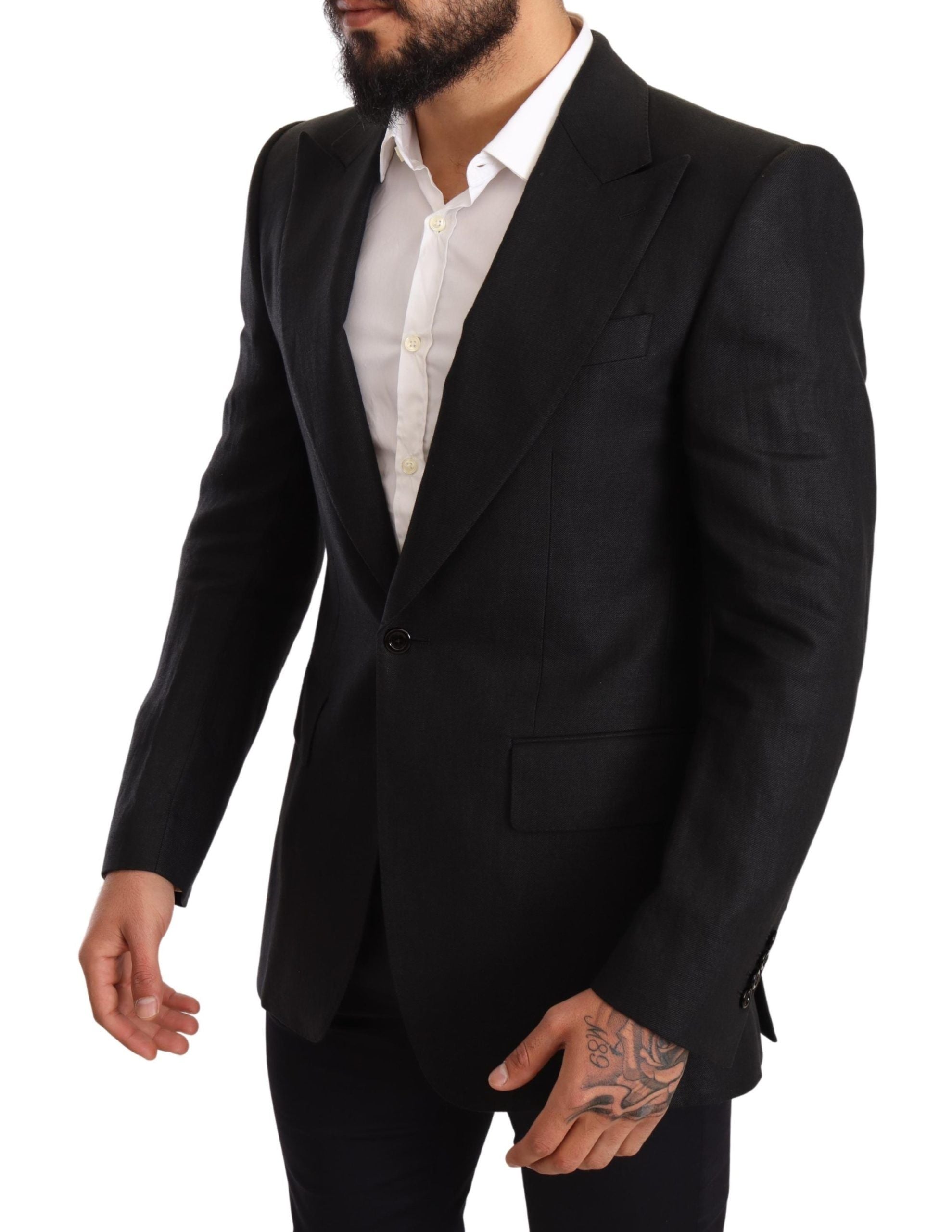 Dolce & Gabbana Black Linen Slim Fit Coat Jacket Blazer by Dolce & Gabbana