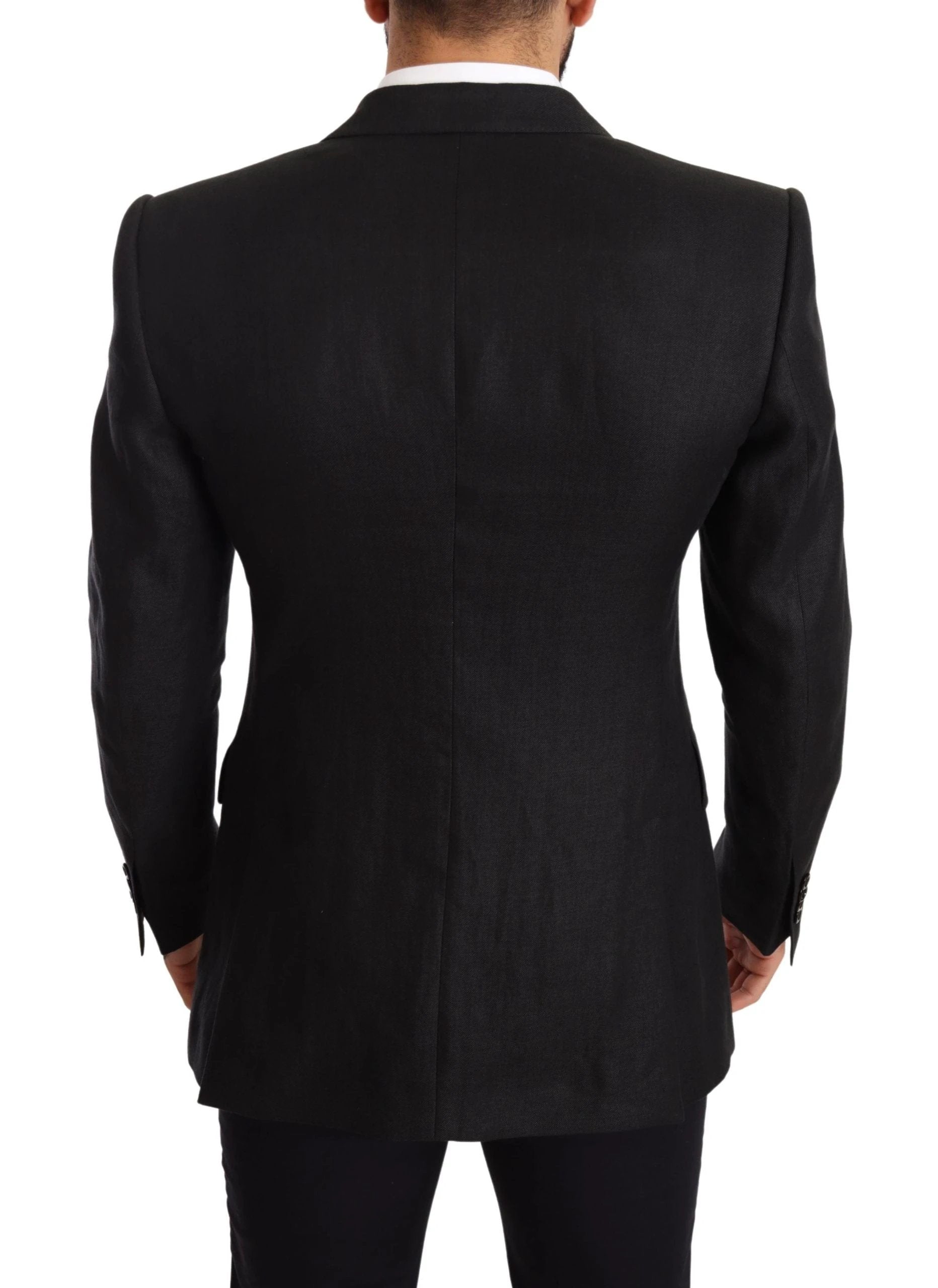 Dolce & Gabbana Black Linen Slim Fit Coat Jacket Blazer by Dolce & Gabbana