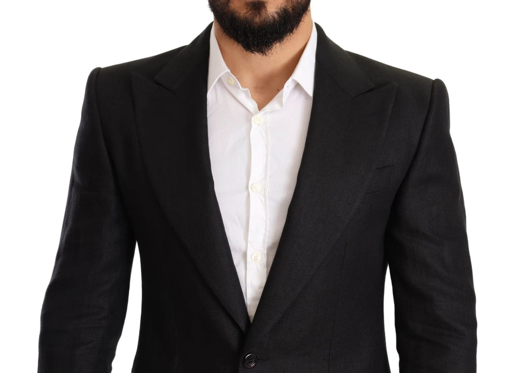 Dolce & Gabbana Black Linen Slim Fit Coat Jacket Blazer by Dolce & Gabbana