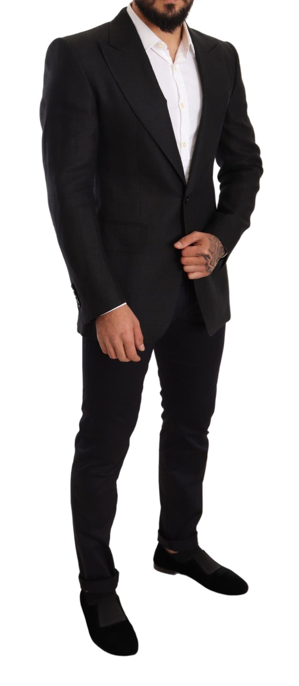 Dolce & Gabbana Black Linen Slim Fit Coat Jacket Blazer by Dolce & Gabbana