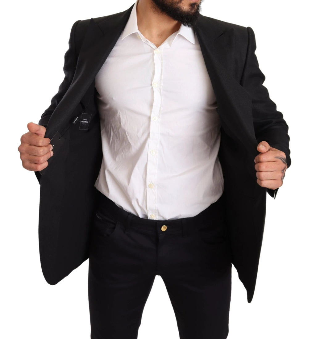 Dolce & Gabbana Black Linen Slim Fit Coat Jacket Blazer by Dolce & Gabbana