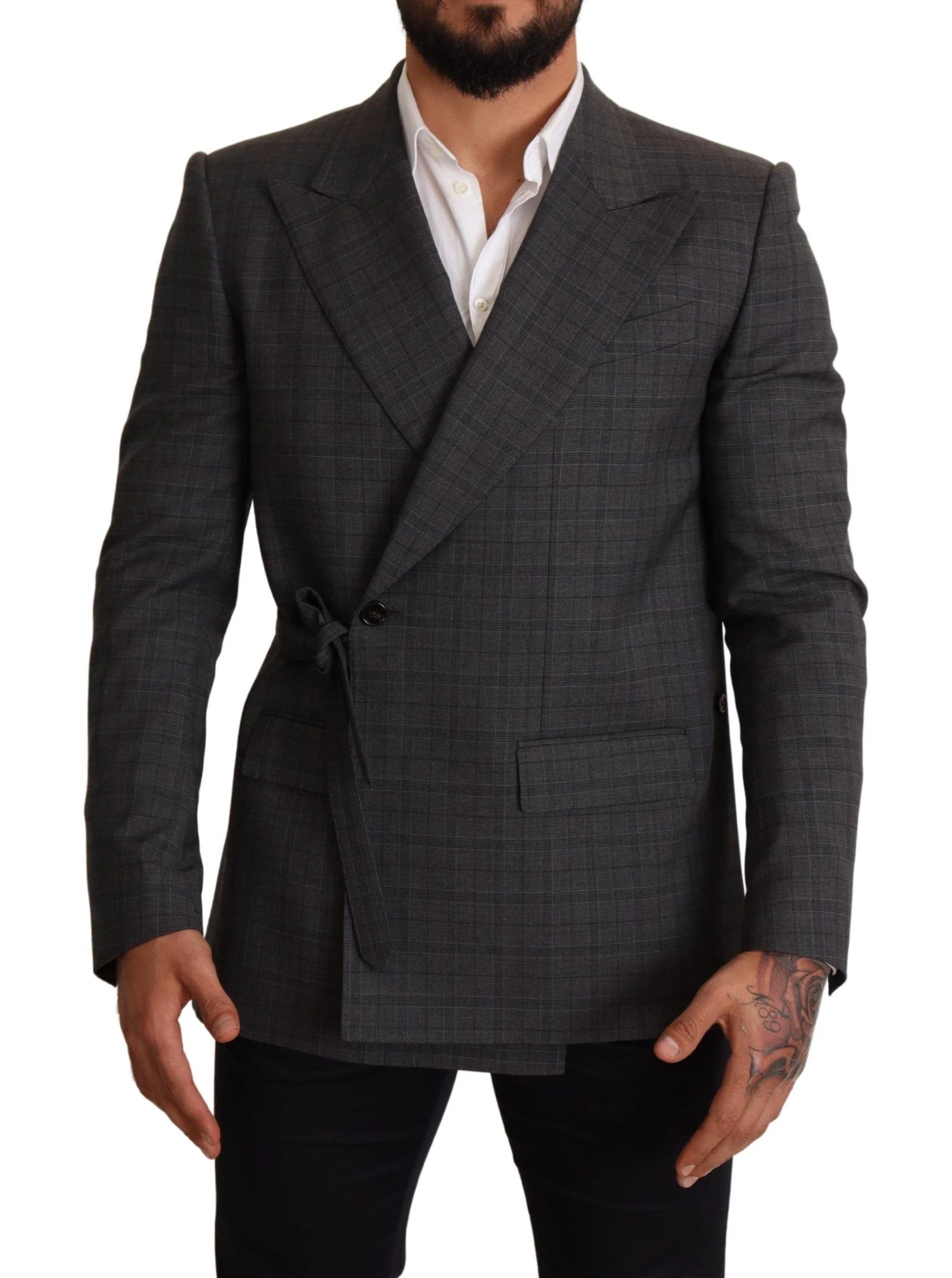 Dolce & Gabbana Gray Check Wool Slim Fit Blazer Jacket by Dolce & Gabbana