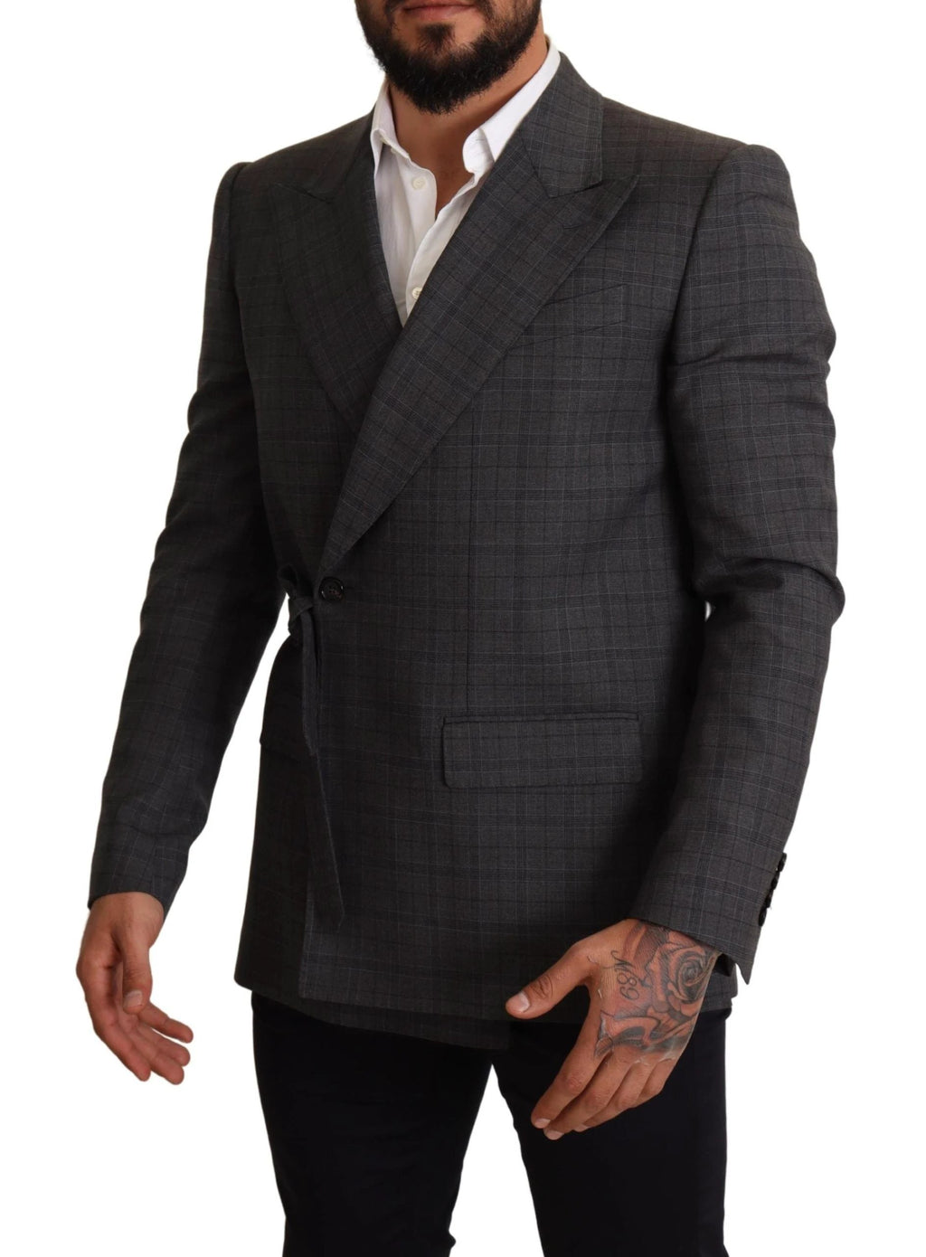 Dolce & Gabbana Gray Check Wool Slim Fit Blazer Jacket by Dolce & Gabbana