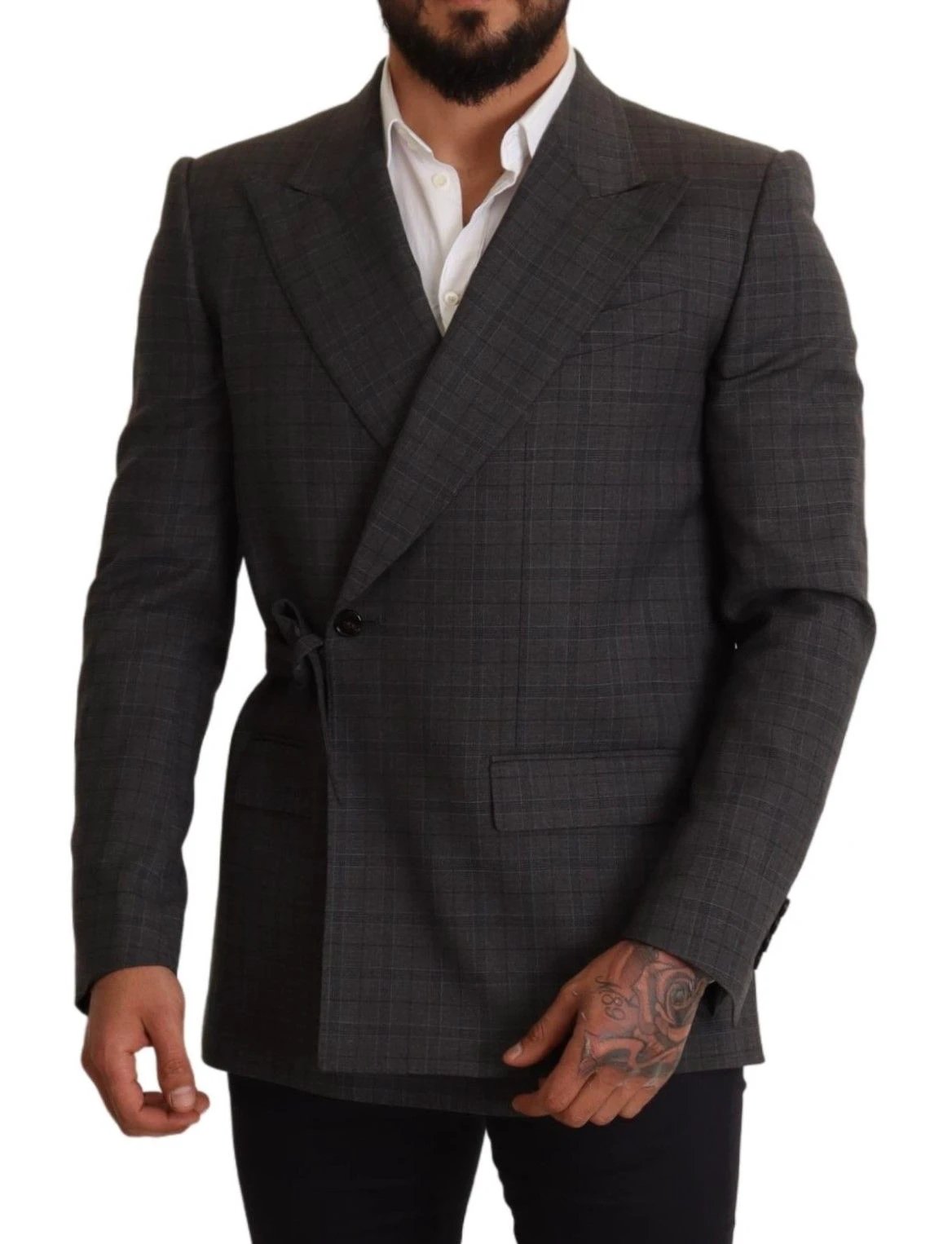 Dolce & Gabbana Gray Check Wool Slim Fit Blazer Jacket by Dolce & Gabbana