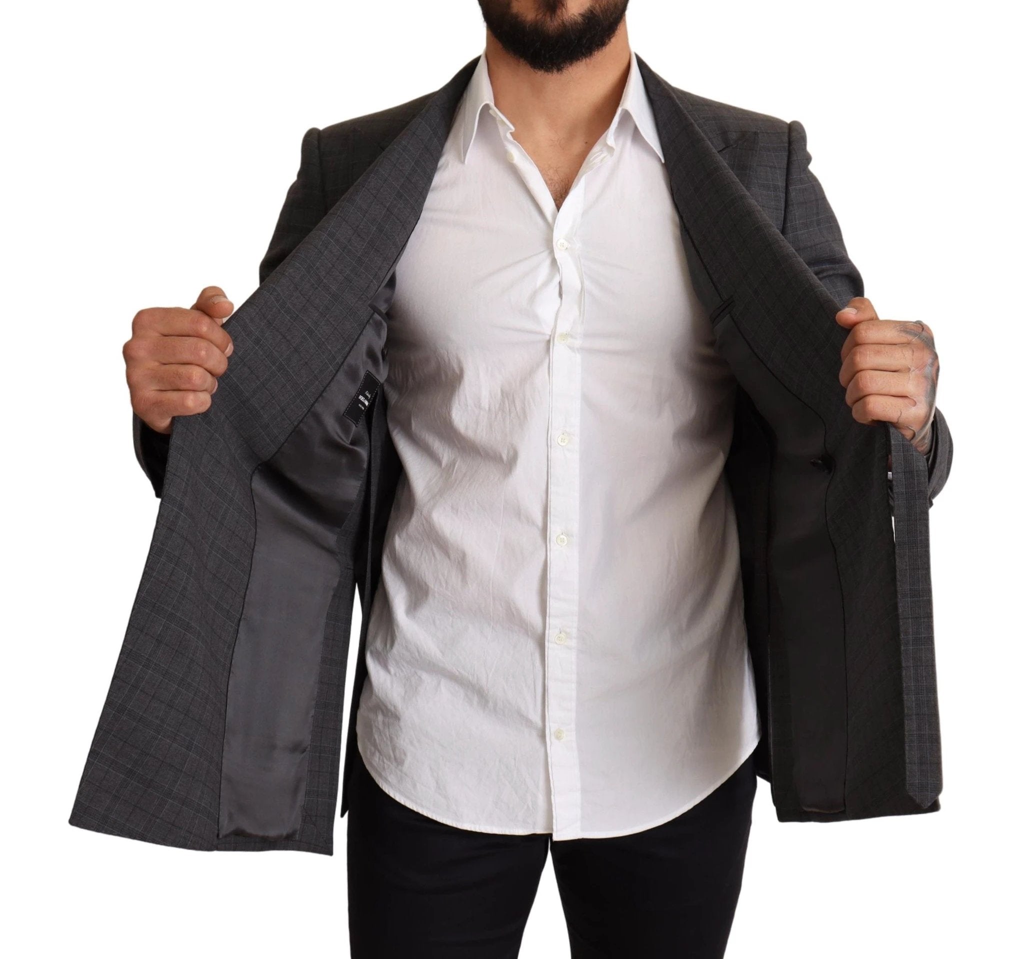 Dolce & Gabbana Gray Check Wool Slim Fit Blazer Jacket by Dolce & Gabbana