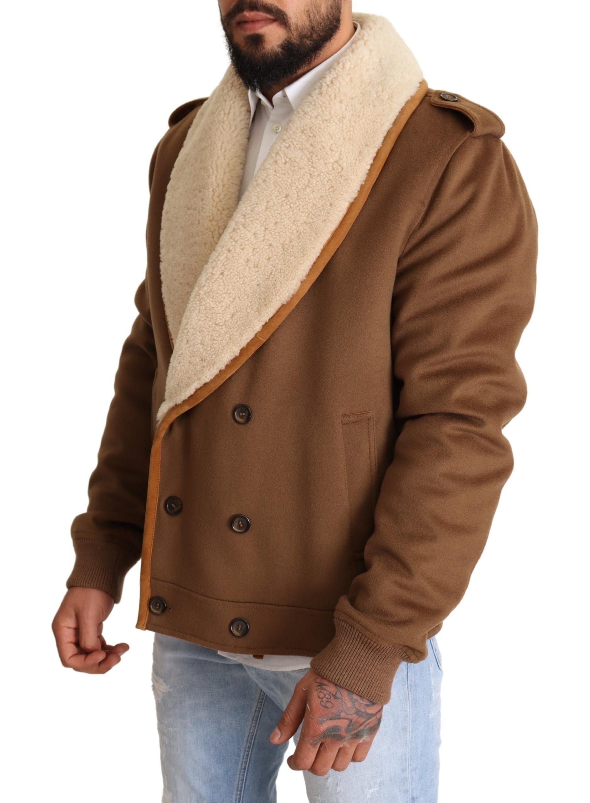 Dolce & Gabbana Brown Double Breasted Shearling Coat Jacket by Dolce & Gabbana