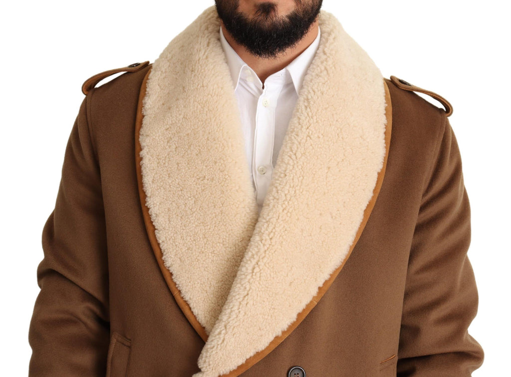 Dolce & Gabbana Brown Double Breasted Shearling Coat Jacket by Dolce & Gabbana