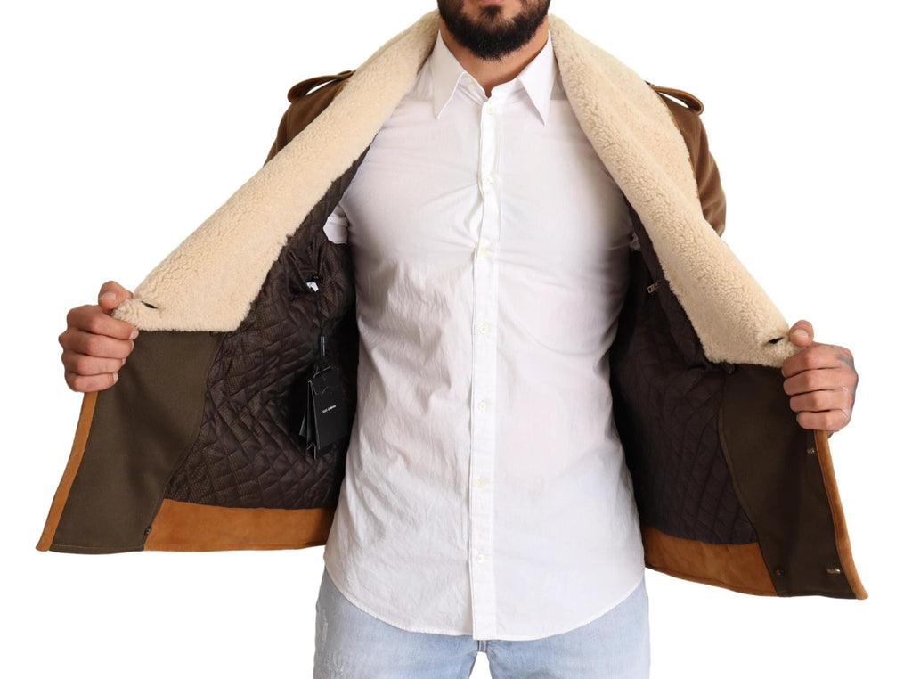 Dolce & Gabbana Brown Double Breasted Shearling Coat Jacket by Dolce & Gabbana