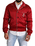 Dolce & Gabbana Red Silk Button DG Logo Bomber Jacket by Dolce & Gabbana