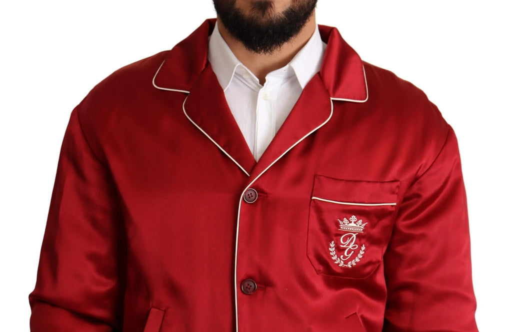Dolce & Gabbana Red Silk Button DG Logo Bomber Jacket by Dolce & Gabbana