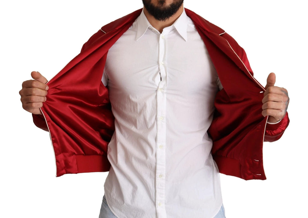 Dolce & Gabbana Red Silk Button DG Logo Bomber Jacket by Dolce & Gabbana