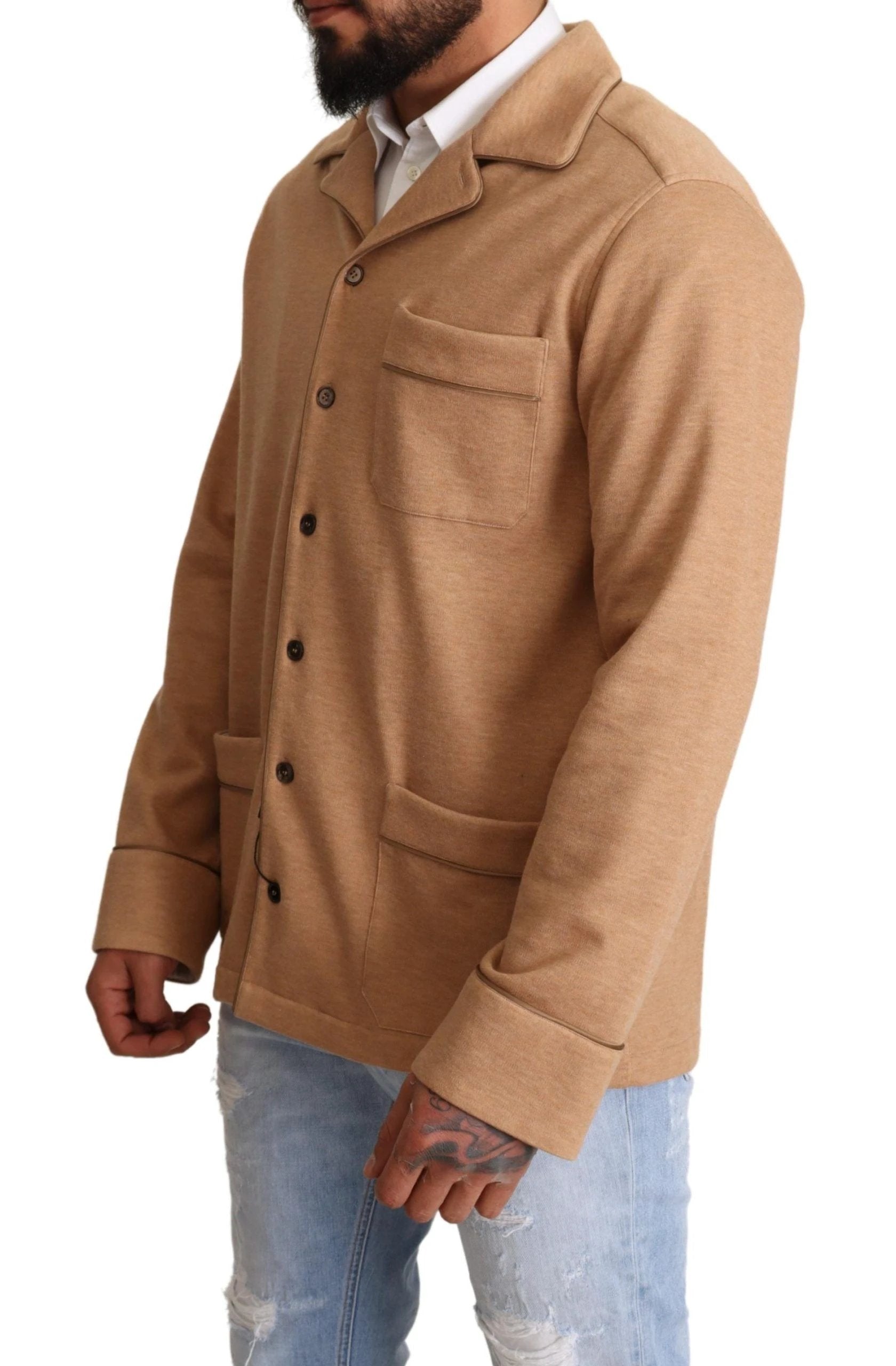 Dolce & Gabbana Brown Cotton Button Collared Coat Jacket by Dolce & Gabbana