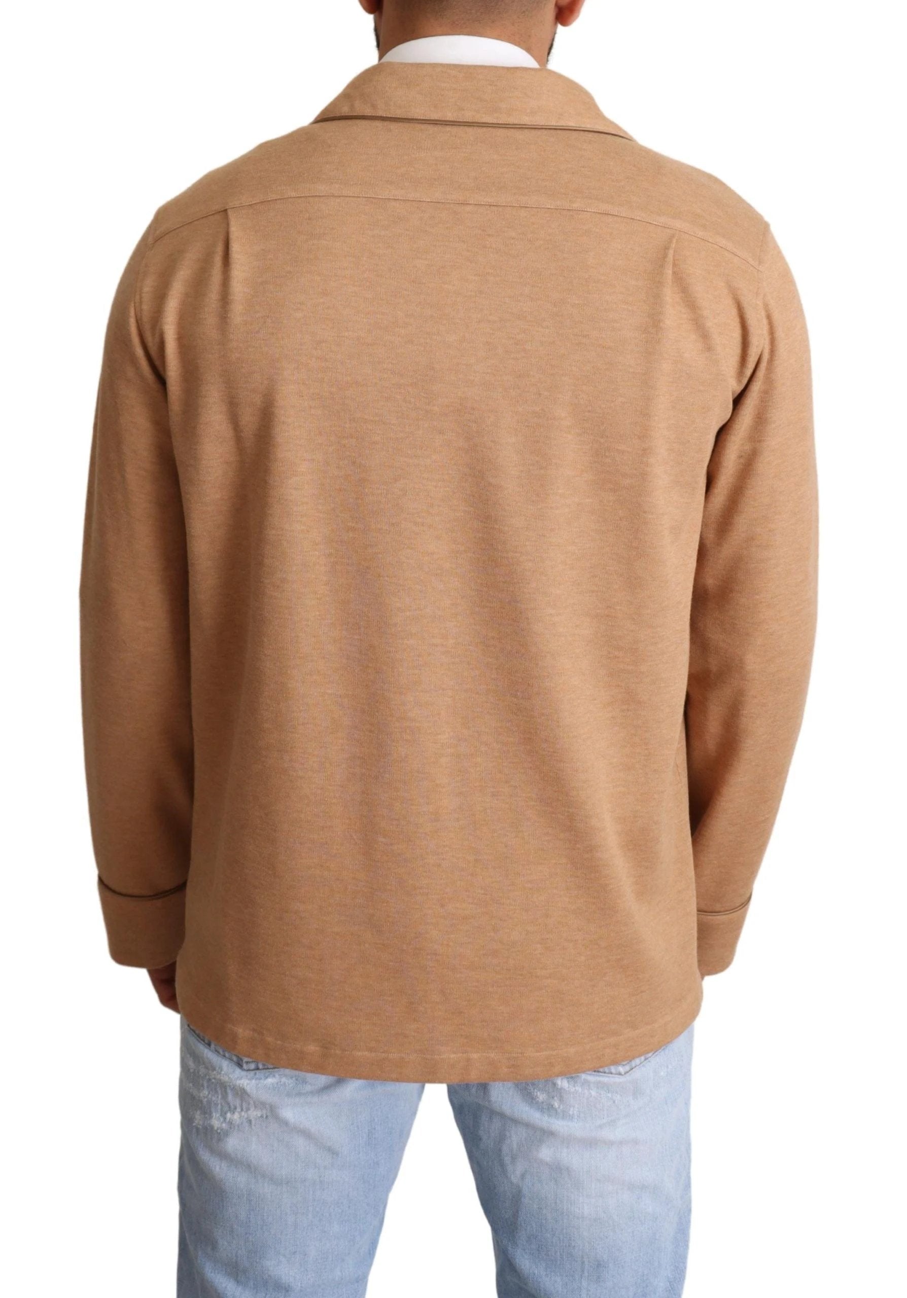 Dolce & Gabbana Brown Cotton Button Collared Coat Jacket by Dolce & Gabbana