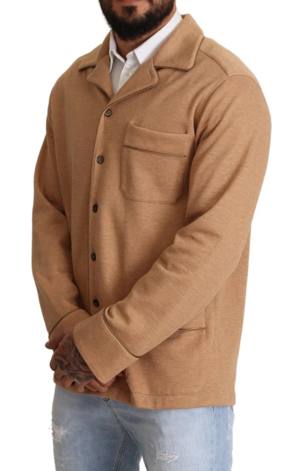 Dolce & Gabbana Brown Cotton Button Collared Coat Jacket by Dolce & Gabbana