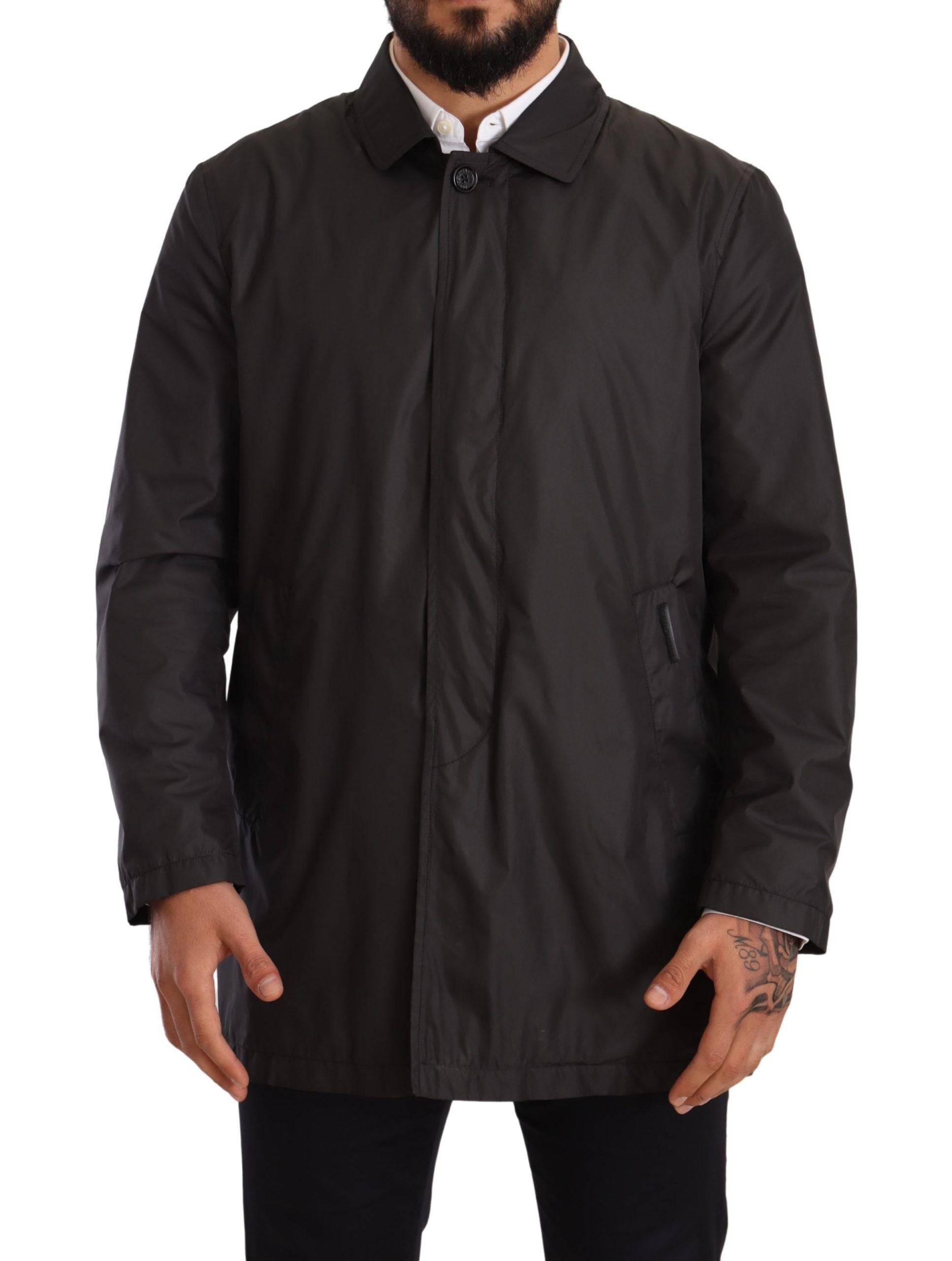 Dolce & Gabbana Black Polyester Mens Trench Coat Jacket by Dolce & Gabbana