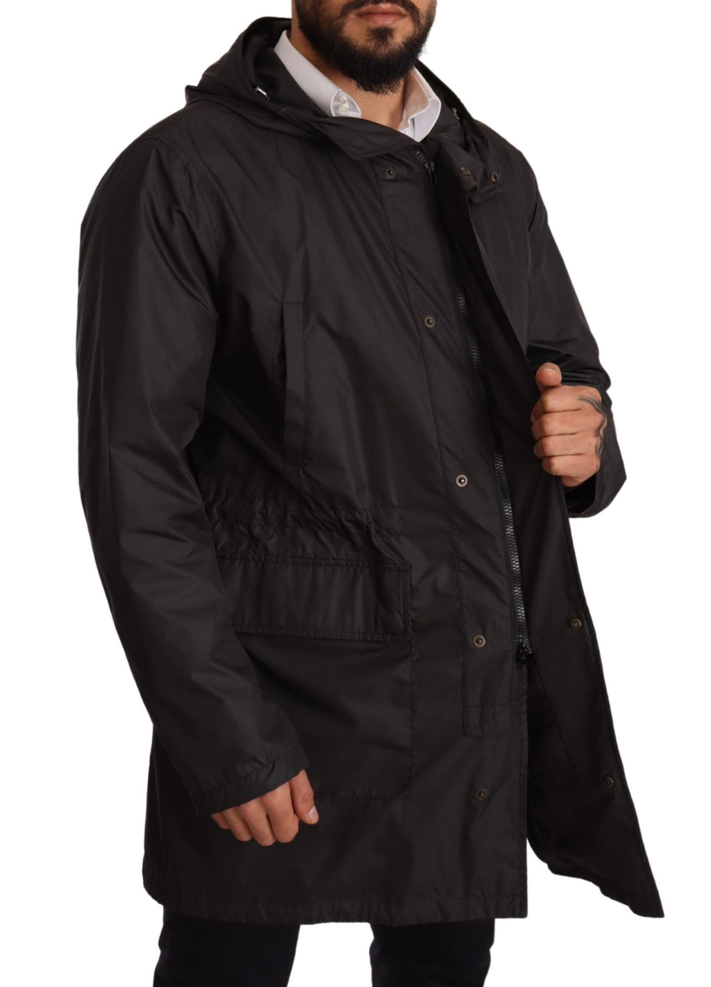 Dolce & Gabbana Black Hooded Mens Trench Coat Jacket by Dolce & Gabbana