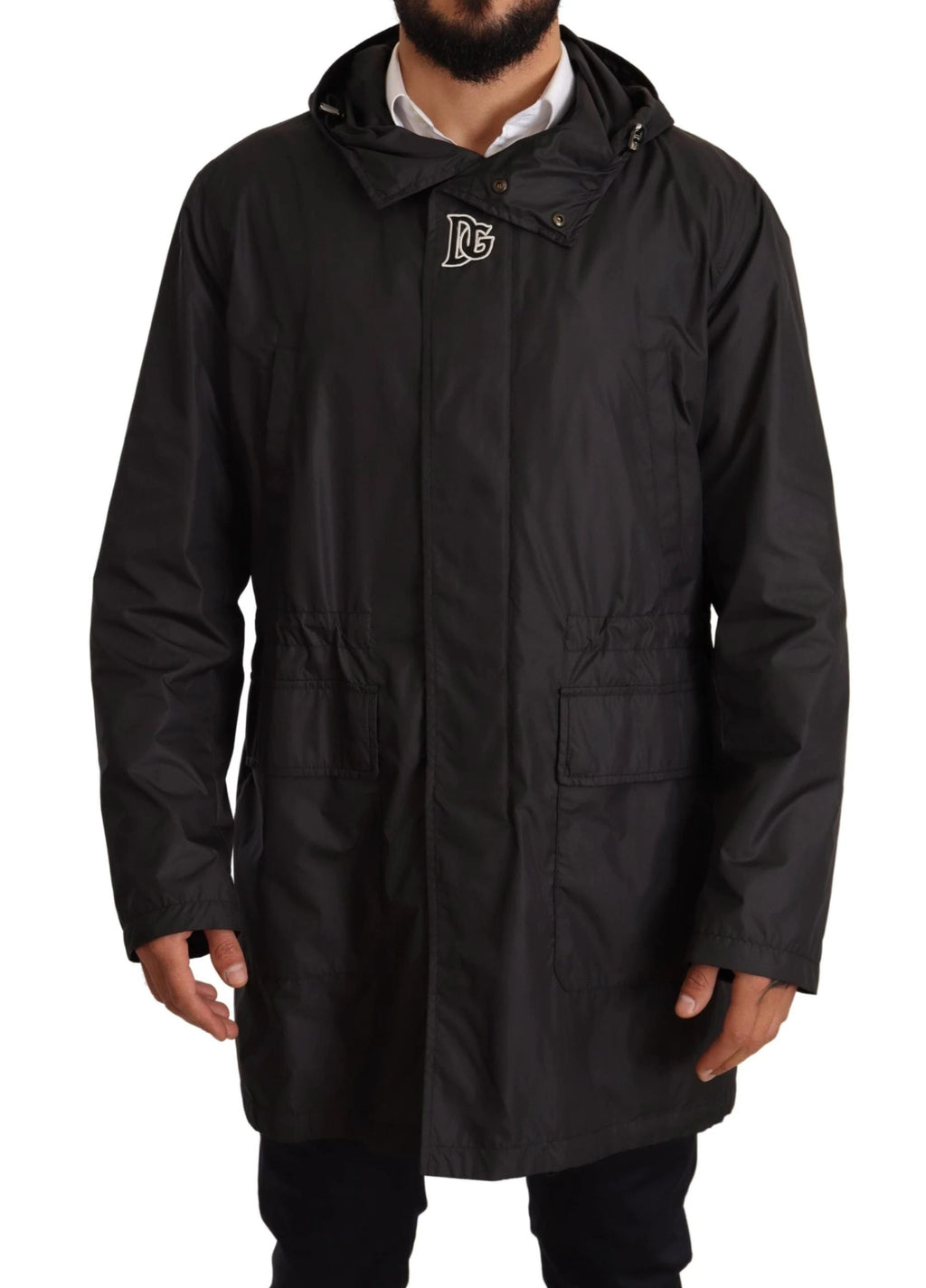 Dolce & Gabbana Black Hooded Mens Trench Coat Jacket by Dolce & Gabbana