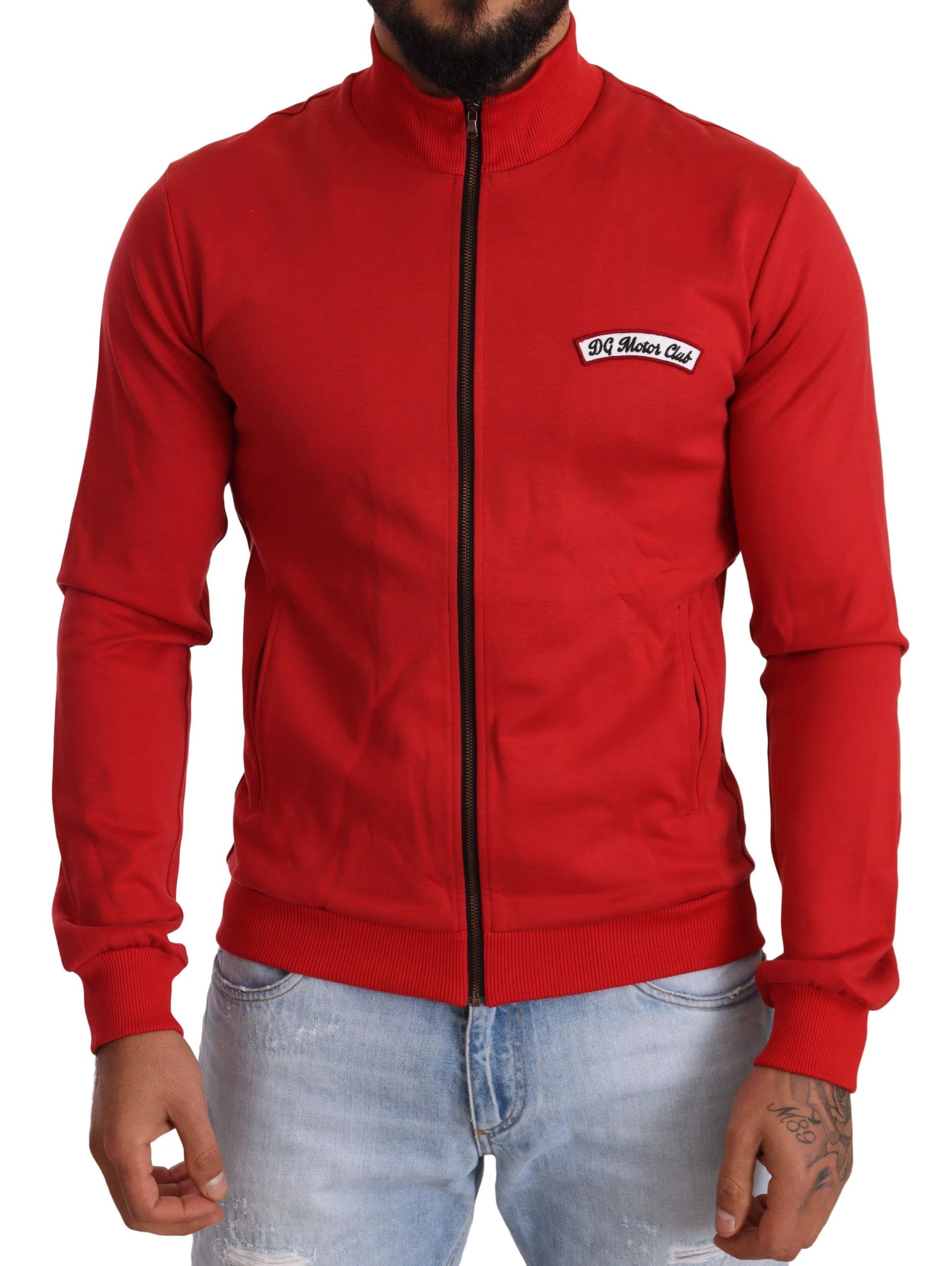 Dolce & Gabbana Red DG Motor Club Zipper Stretch Sweater by Dolce & Gabbana