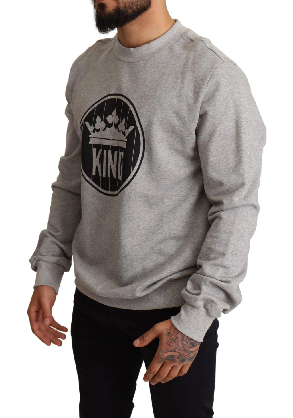 Dolce & Gabbana Gray Crown King Print Cotton Sweater by Dolce & Gabbana