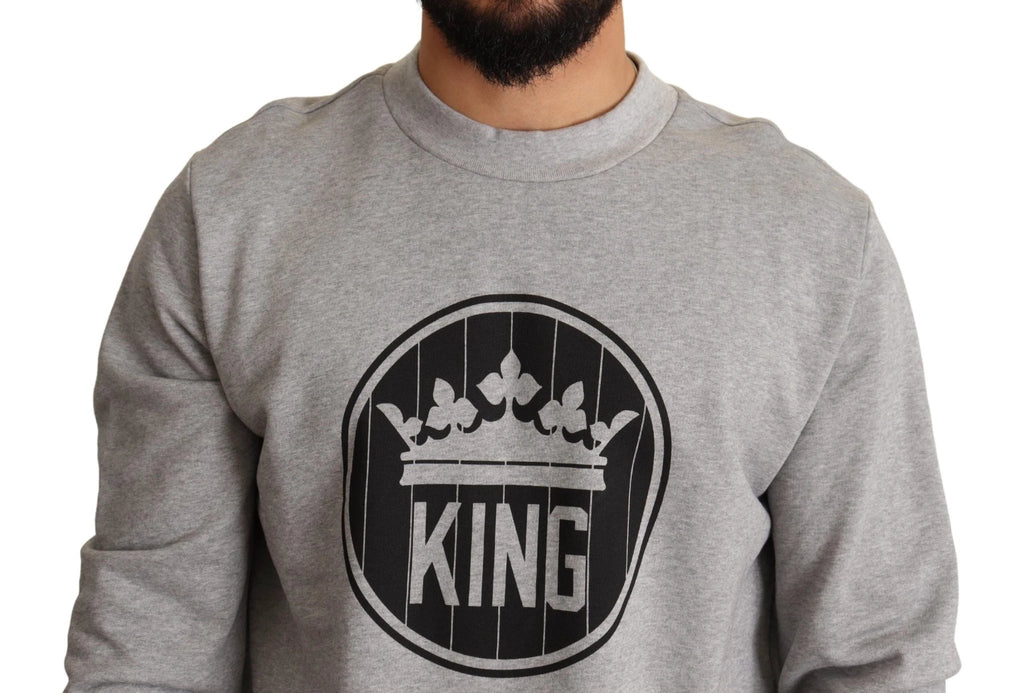 Dolce & Gabbana Gray Crown King Print Cotton Sweater by Dolce & Gabbana