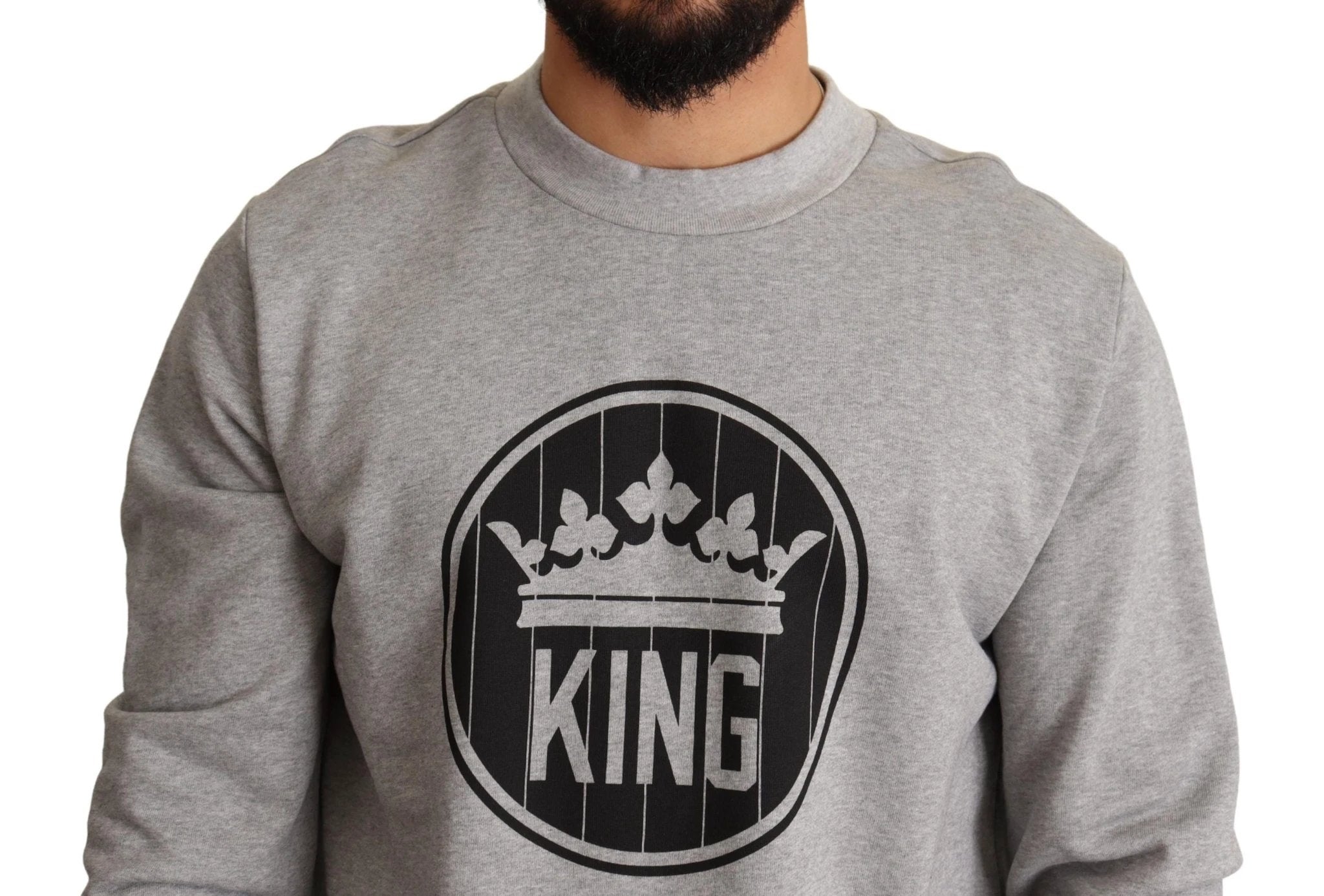 Dolce & Gabbana Gray Crown King Print Cotton Sweater by Dolce & Gabbana