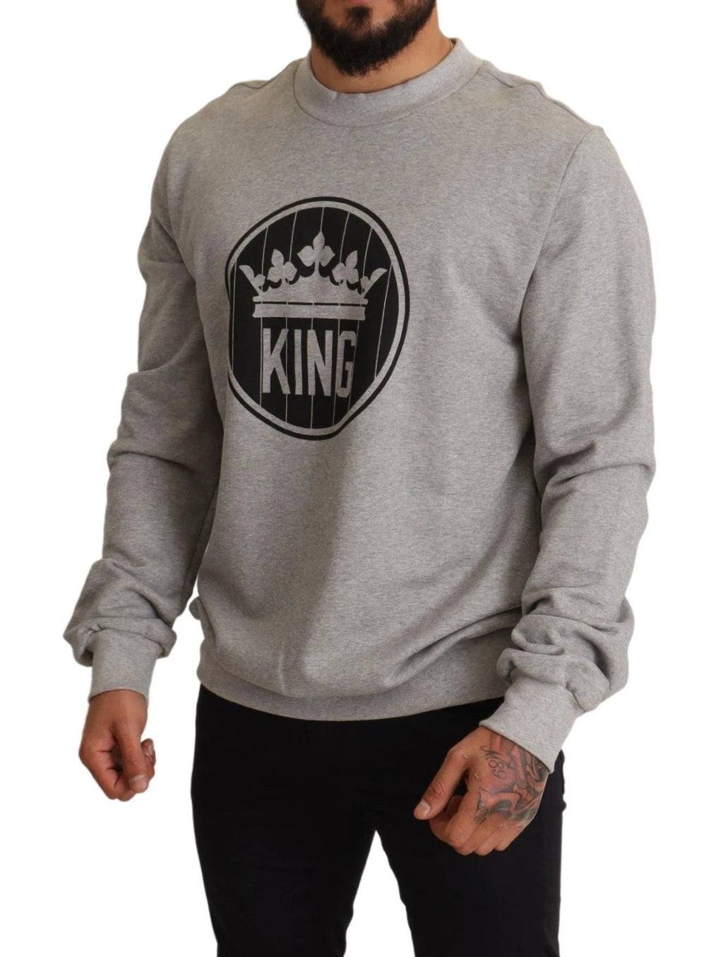 Dolce & Gabbana Gray Crown King Print Cotton Sweater by Dolce & Gabbana