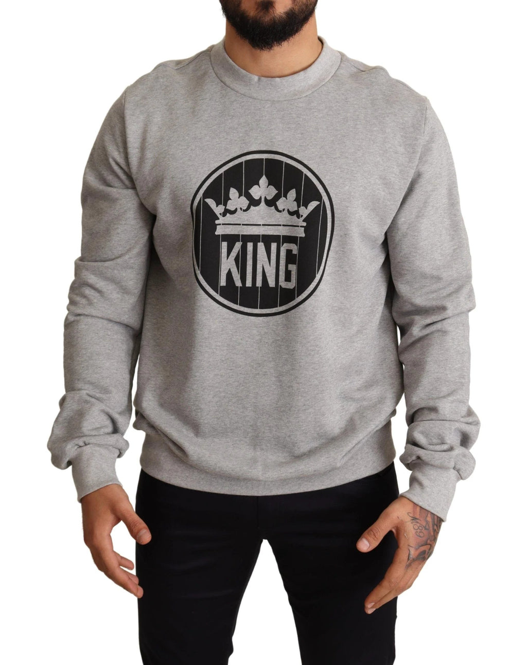 Dolce & Gabbana Gray Crown King Print Cotton Sweater by Dolce & Gabbana