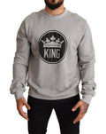 Dolce & Gabbana Gray Crown King Print Cotton Sweater by Dolce & Gabbana