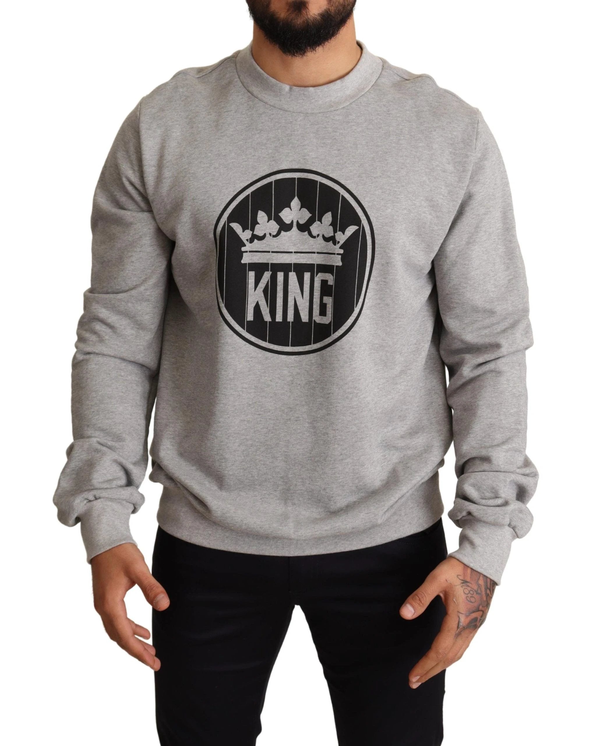 Dolce & Gabbana Gray Crown King Print Cotton Sweater by Dolce & Gabbana