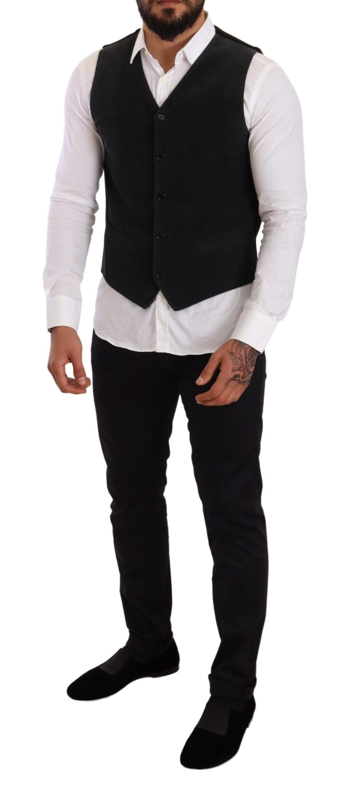 Dolce & Gabbana Black Cotton Single Breasted Waistcoat by Dolce & Gabbana