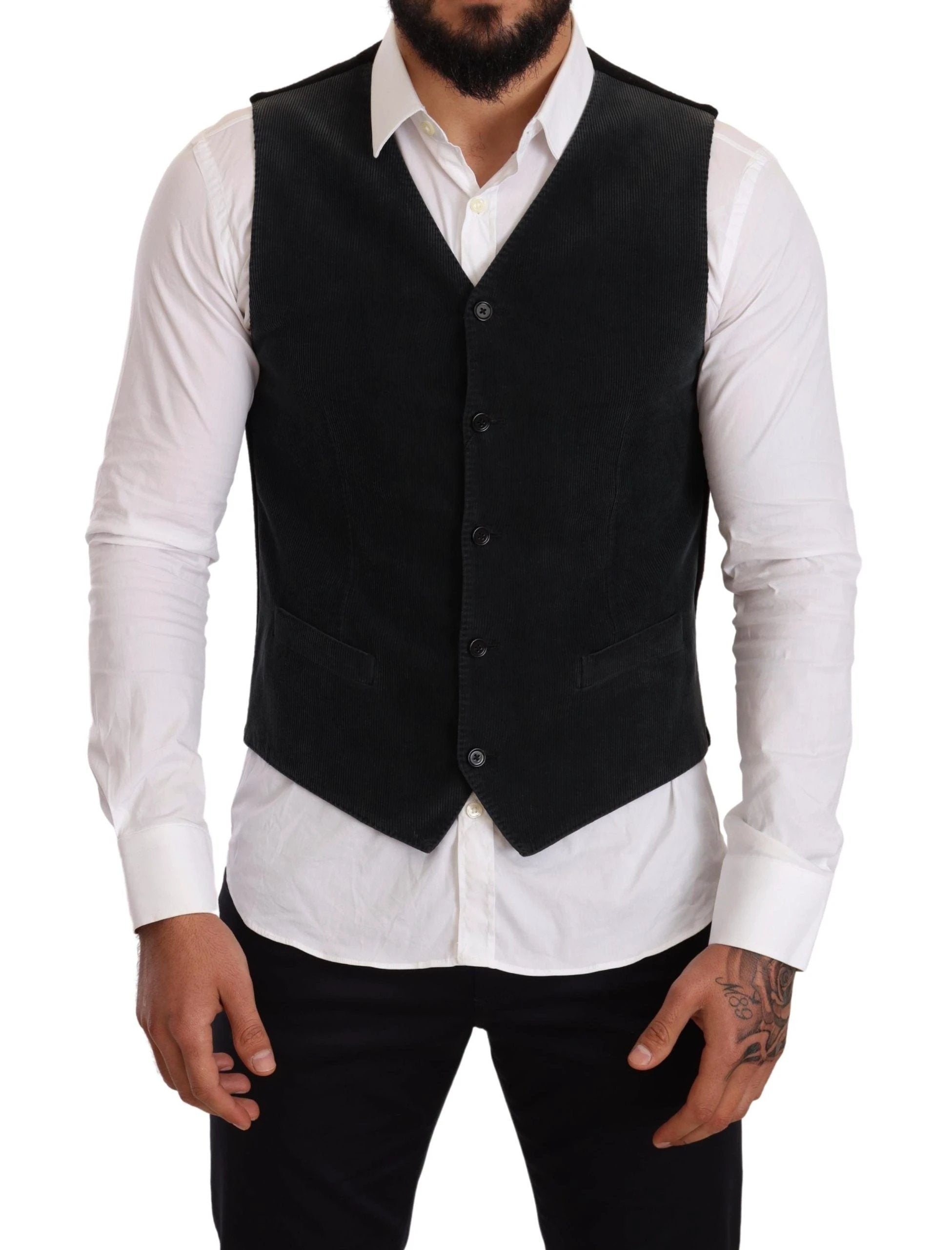 Dolce & Gabbana Black Cotton Single Breasted Waistcoat by Dolce & Gabbana