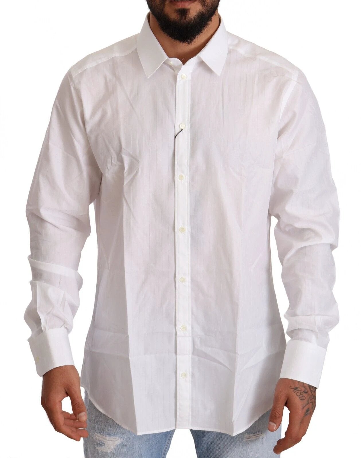 Dolce & Gabbana White Cotton Slim Fit Men MARTINI Shirt by Dolce & Gabbana