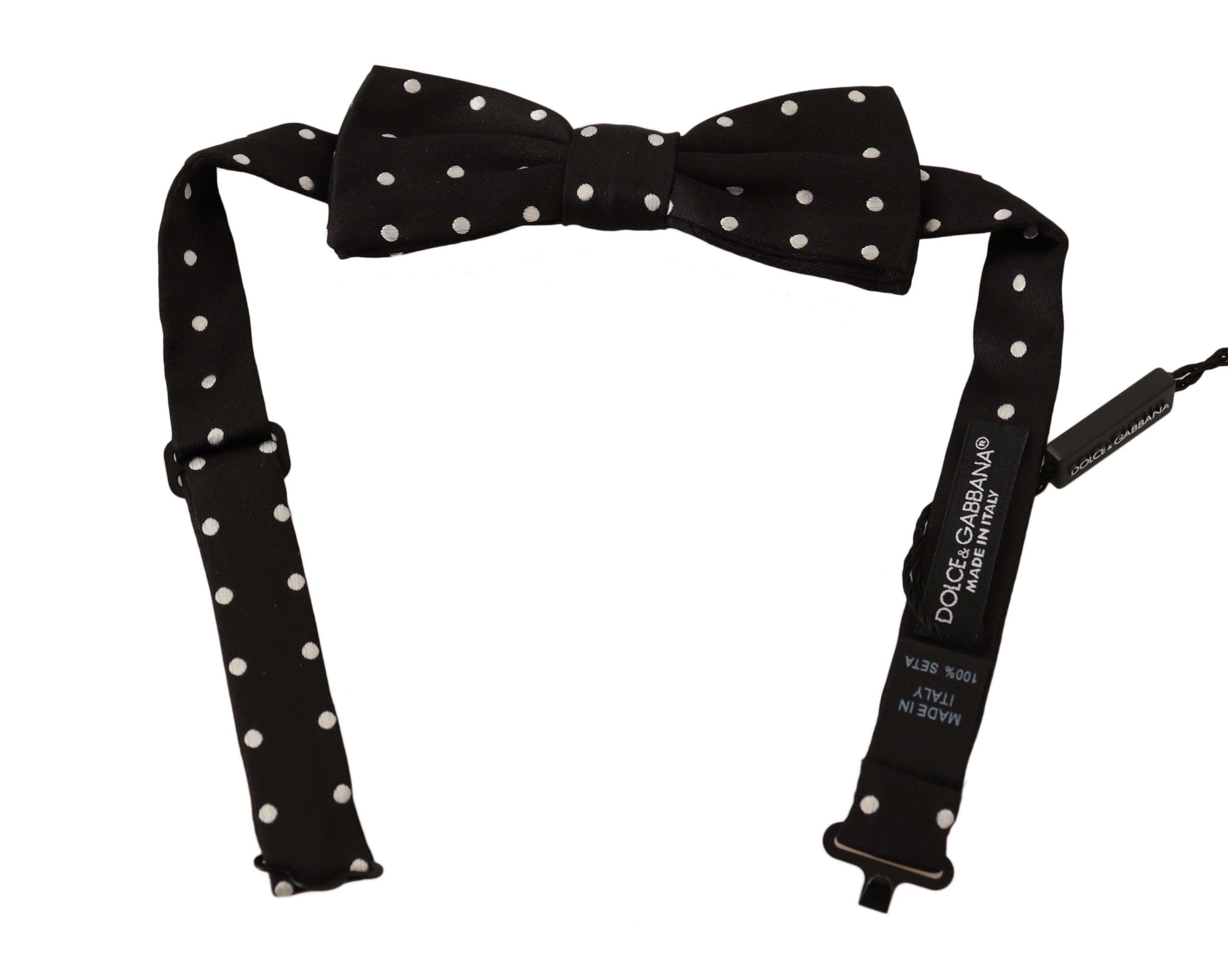Dolce & Gabbana Black White Polka Dot Silk Adjustable Neck Papillon Bow Tie by Dolce & Gabbana