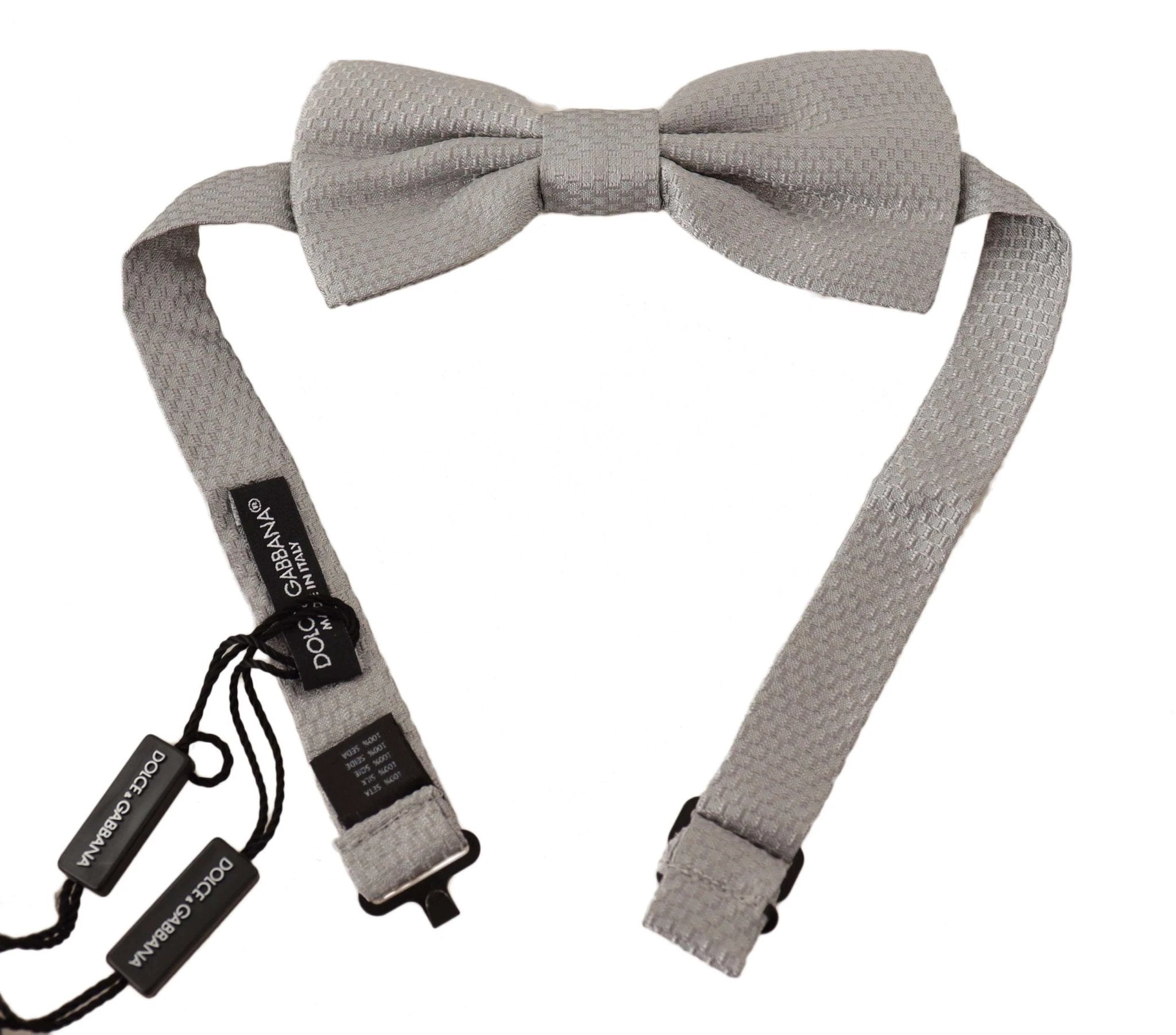 Dolce & Gabbana Silver Gray 100% Silk Adjustable Neck Papillon Bow Tie by Dolce & Gabbana