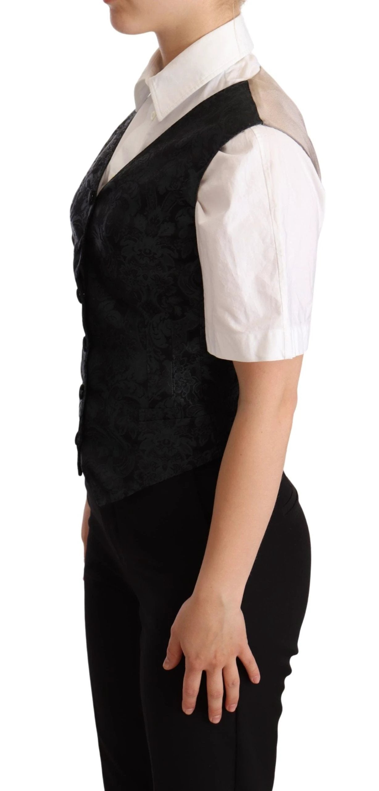 Dolce & Gabbana Black Jacquard Floral Waistcoat Vest Green by Dolce & Gabbana