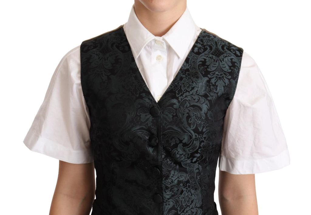 Dolce & Gabbana Black Jacquard Floral Waistcoat Vest Green by Dolce & Gabbana