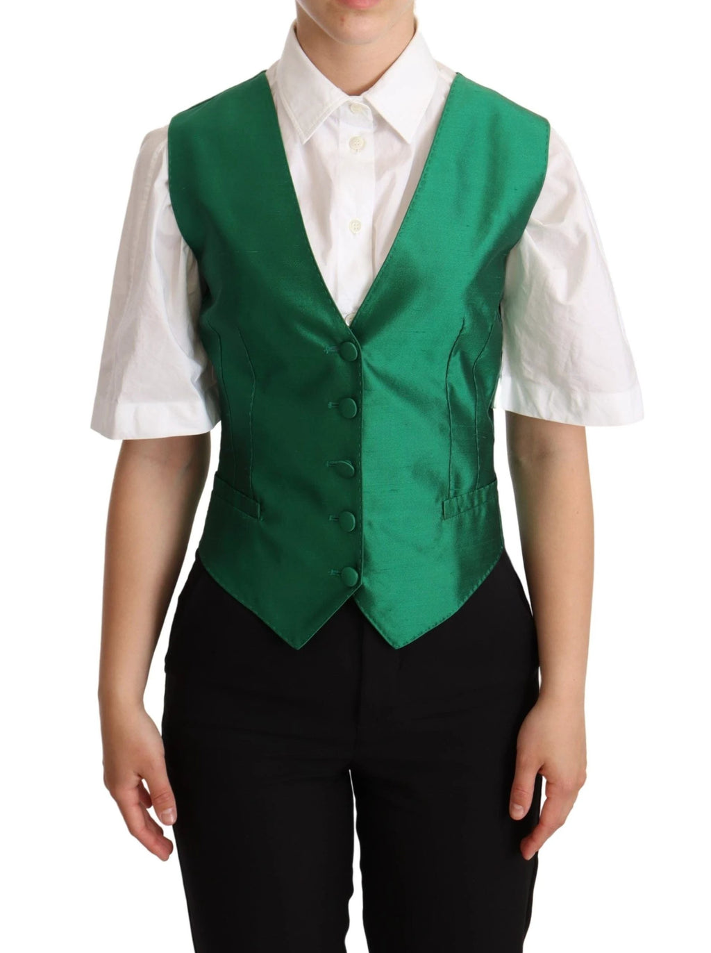 Dolce & Gabbana Green Silk Satin Sleeveless Waistcoat Vest by Dolce & Gabbana