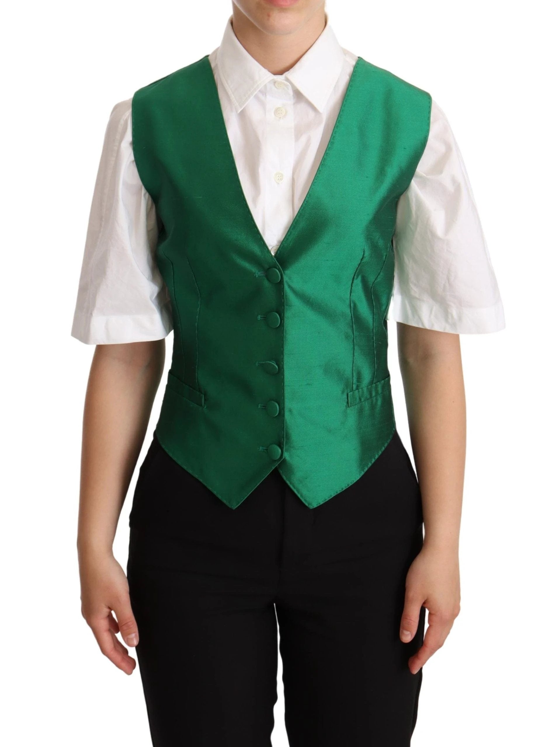Dolce & Gabbana Green Silk Satin Sleeveless Waistcoat Vest by Dolce & Gabbana