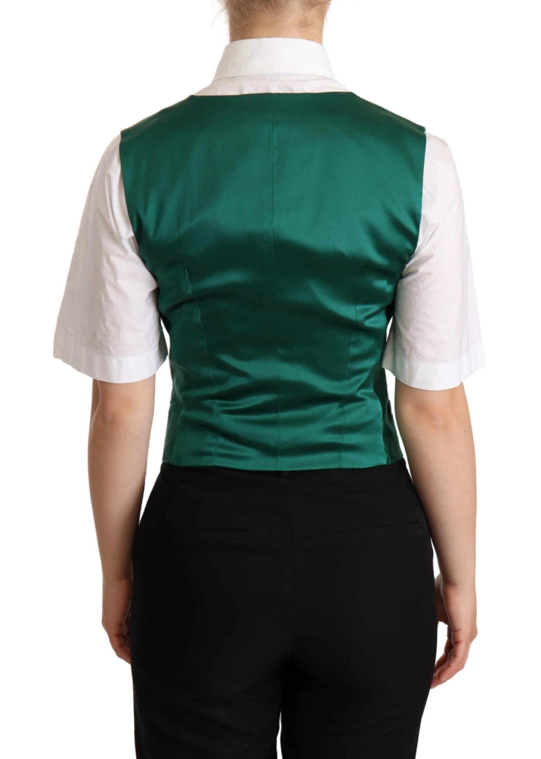 Dolce & Gabbana Green Silk Satin Sleeveless Waistcoat Vest by Dolce & Gabbana