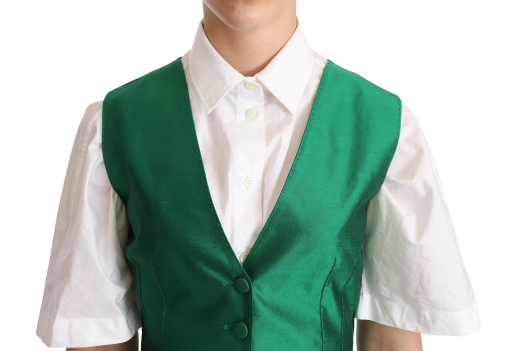Dolce & Gabbana Green Silk Satin Sleeveless Waistcoat Vest by Dolce & Gabbana