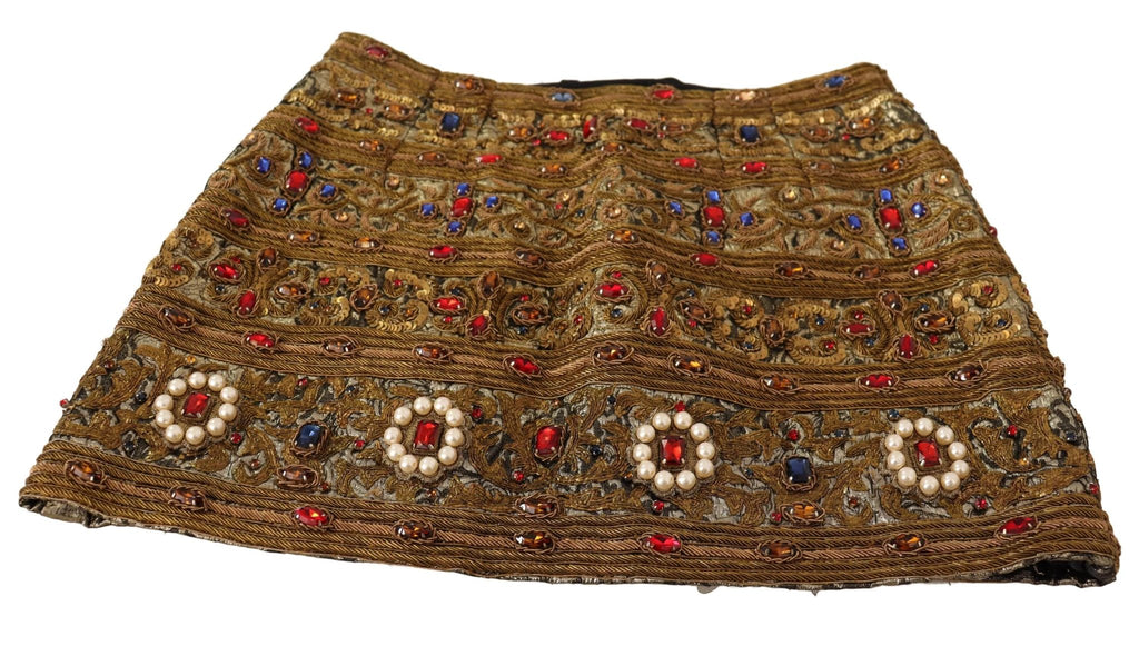 Dolce & Gabbana Gold Crystal Jacquard High Waist Skirt by Dolce & Gabbana