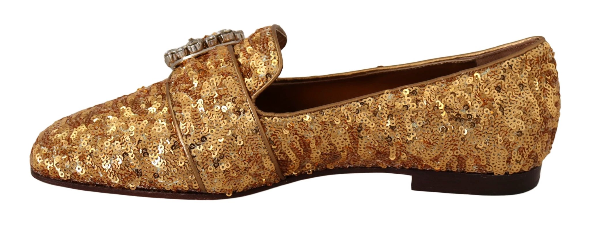 Dolce & Gabbana Gold Sequin Crystal Flat Women Loafers Shoes by Dolce & Gabbana