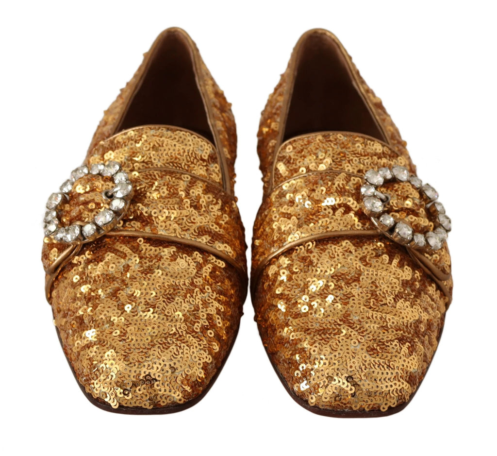 Dolce & Gabbana Gold Sequin Crystal Flat Women Loafers Shoes by Dolce & Gabbana