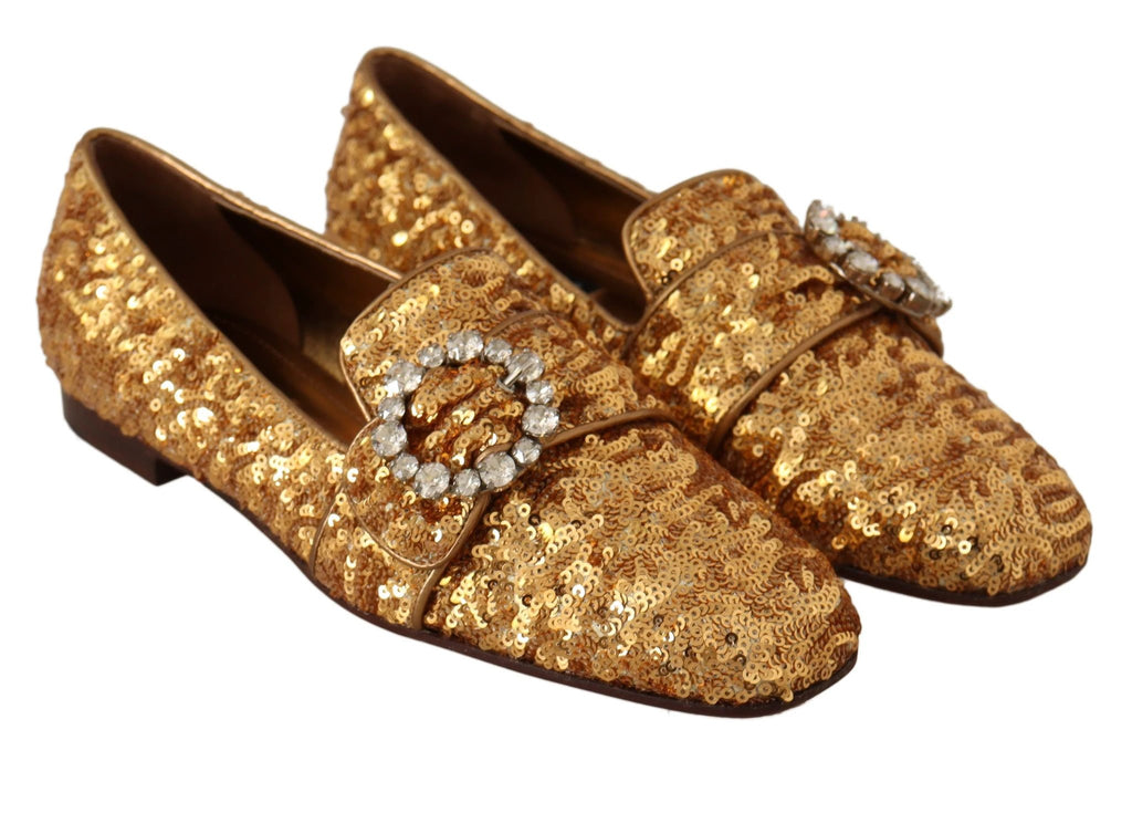 Dolce & Gabbana Gold Sequin Crystal Flat Women Loafers Shoes by Dolce & Gabbana