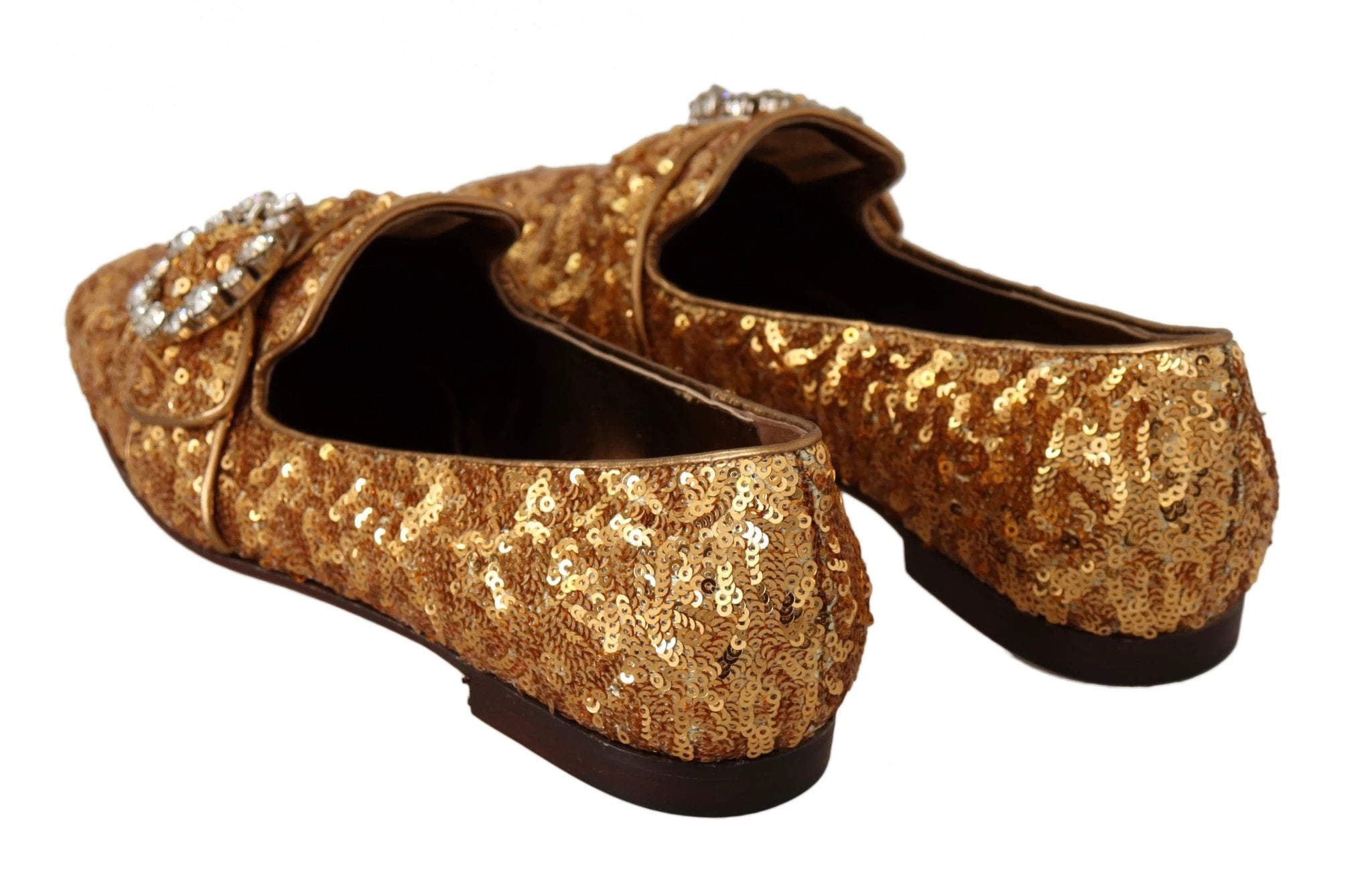 Dolce & Gabbana Gold Sequin Crystal Flat Women Loafers Shoes by Dolce & Gabbana