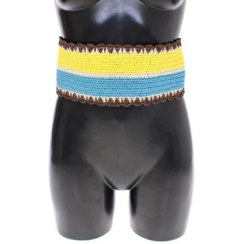 Dolce & Gabbana Yellow Striped Wide Waist Raffia Belt by Dolce & Gabbana