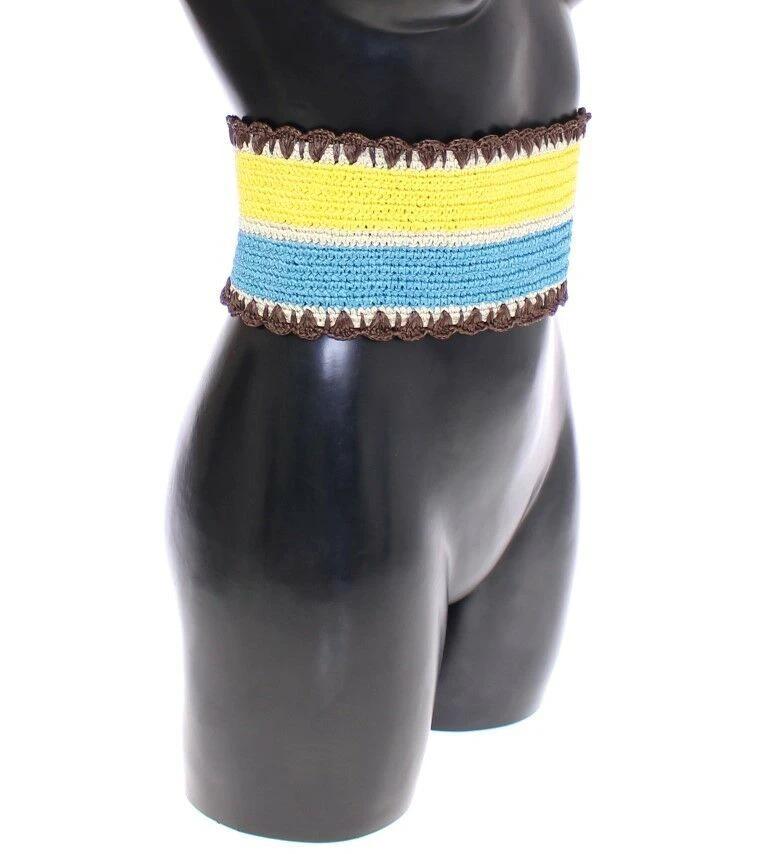 Dolce & Gabbana Yellow Striped Wide Waist Raffia Belt by Dolce & Gabbana