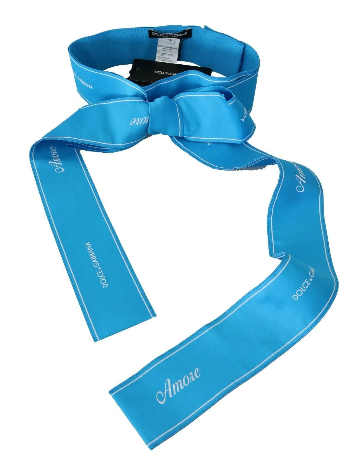 Dolce & Gabbana Blue Waist Ribbon Wide Bow Belt by Dolce & Gabbana