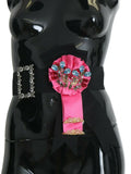 Dolce & Gabbana Black Pink Flower Brooch Crystals Cotton Belt by Dolce & Gabbana