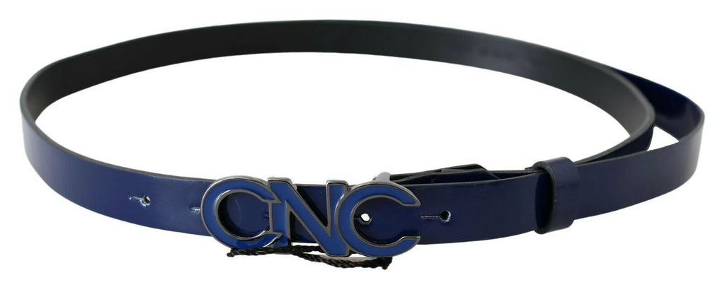 Costume National Blue Leather Logo Skinny Fashion Belt by Costume National